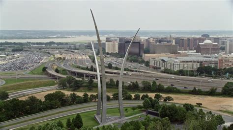 5k Stock Footage Aerial Video Orbiting United States Air Force Memorial