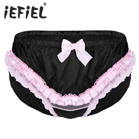 Iefiel New Arrival Mens Male Lingerie Sissy Soft Ruffled Lace And Cute Bowknot Bikini Briefs