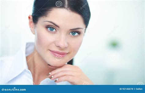 Attractive Businesswoman Sitting In The Office Stock Photo Image Of