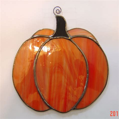 Large Original Stained Glass Pumpkin Suncatcher. | Stained glass