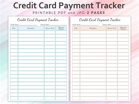 Printable Credit Card Payment Tracker, Credit Card Payment Plan - Etsy