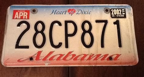 Alabama State License Plate 2002 Heart Of Dixie Red White And Blue