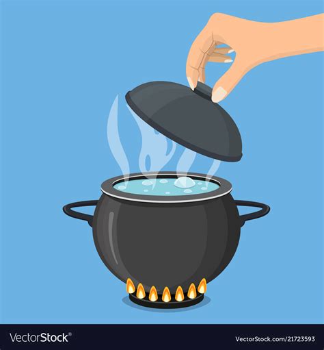 Cooking Pot On Stove With Water And Steam Vector Image