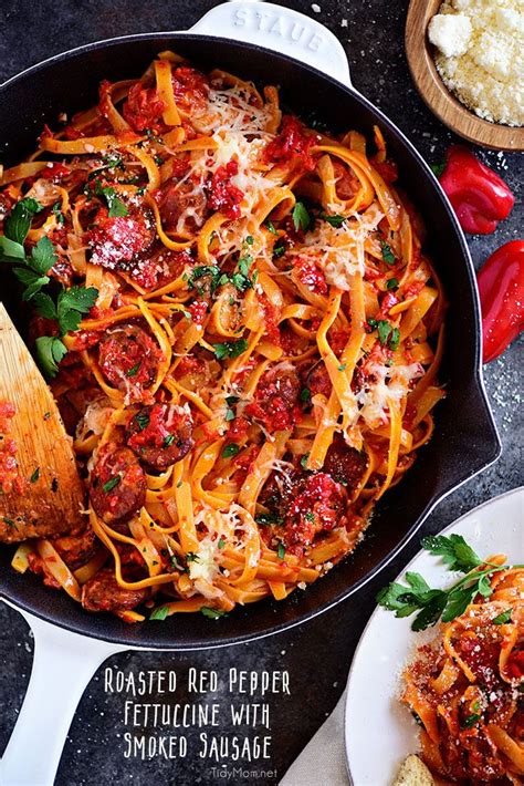 For a feast of flavors and colors in less than 20 minutes, add this fajita. Roasted Red Pepper Fettuccine with Smoked Sausage | Recipe ...