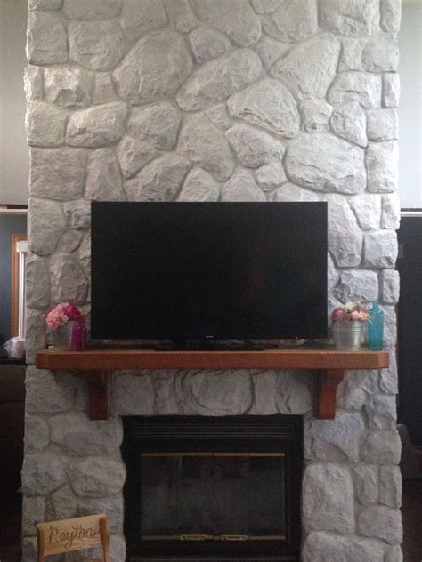 All the options you can do yourself. DIY white wash stone fireplace #Fireplacedecorating ...