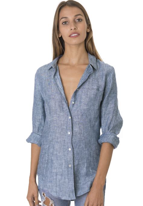 Lina Blue Melange Crushed Linen Shirt Linen Shirts Women Womens