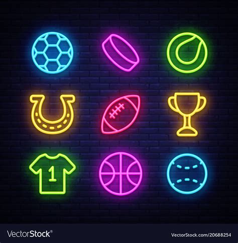 Sport Collection Icons Neon Style Sport Set Of Vector Image
