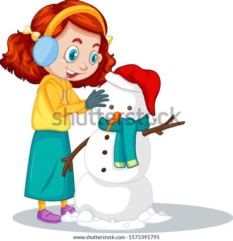 Girl Making Snowman On White Background Stock Vector Royalty Free