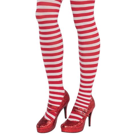 Amscan Holiday Candy Cane White And Red Striped Womens Tights One