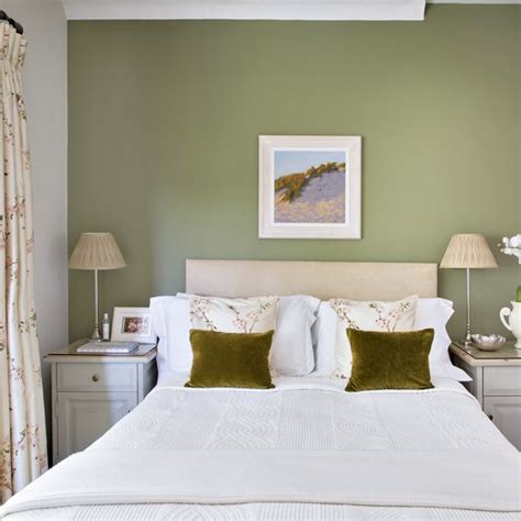 Pretty Bedroom With Olive Green Feature Wall Uk