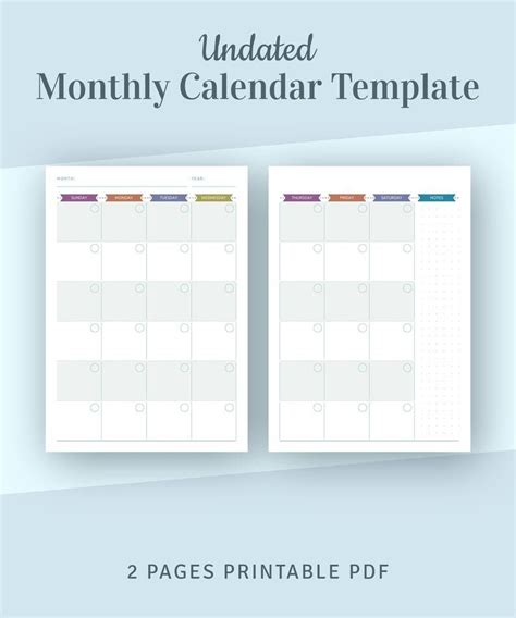 Undated Monthly Calendar Printable Template Monthly Planner Month On