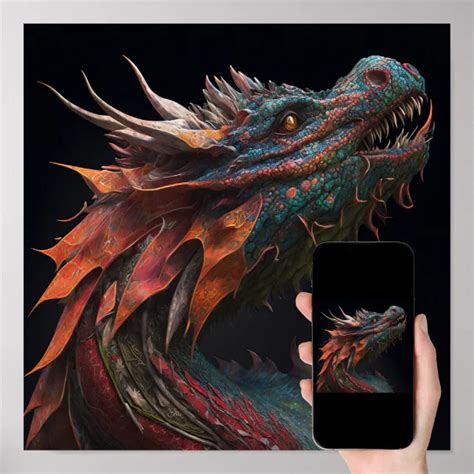 Realistic Vibrant Dragon Art Poster Zazzle