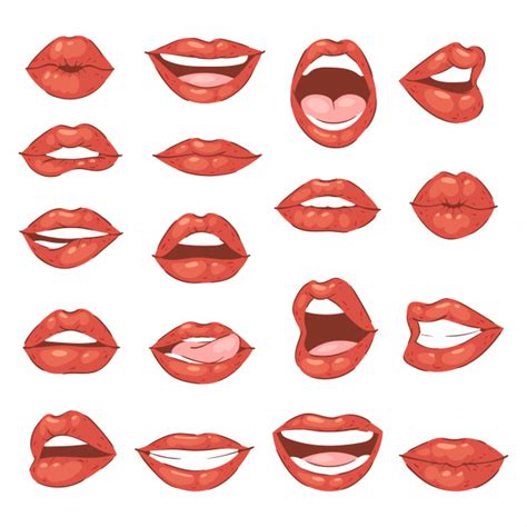 Selphie caricatura cartel para imprimir, en historietas, moda, arte pop. Sonrisa de dibujos animados de beso de labios y hermosos labios rojos o lápiz labial de moda y ...