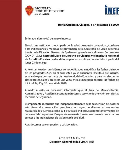 Aviso Facultad Libre De Derecho De Chiapas Ac