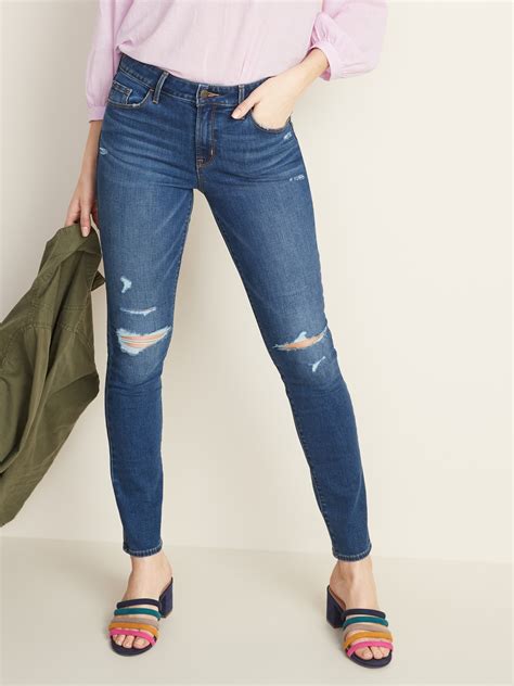 There's a problem loading this menu right now. Mid-Rise Distressed Pop Icon Skinny Jeans for Women | Old Navy