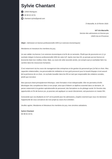 Lettre de motivation licence pro  exemple pour toute spécialité