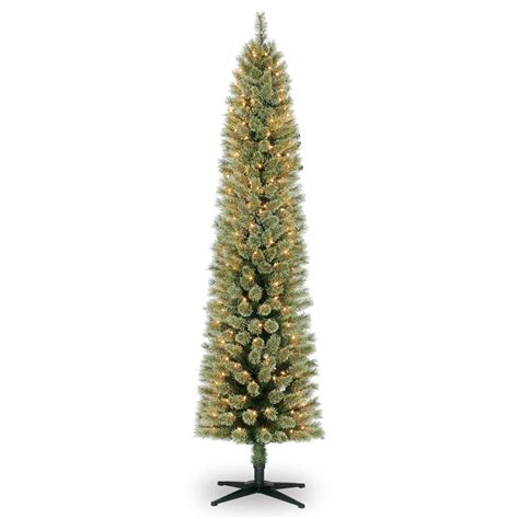7 Ft Pre Lit Green Pencil Cashmere Artificial Christmas Tree Clear