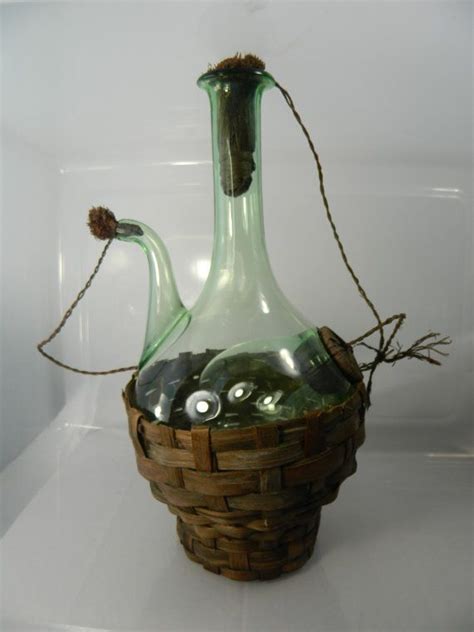 Vintage Decanter Italian Wine Bottle With Ice Chamber Wicker Bottom And