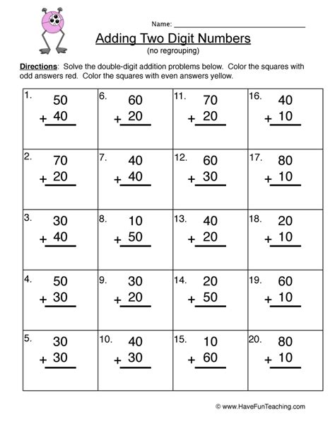 Tens Double Digit Addition Worksheet Have Fun Teaching