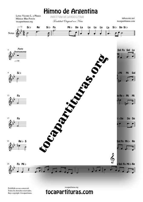 Himno Nacional De Argentina Partitura Con Notas Versión De La Voz
