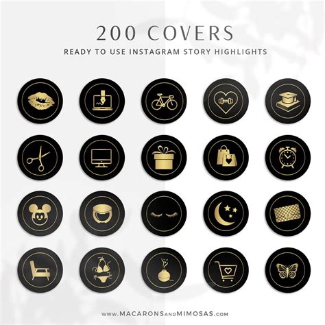 200 Instagram Story Highlight Icons Black Gold Foil Ig Icons Story