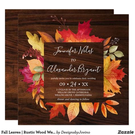 Fall Leaves | Rustic Wood Wedding Invitation #rusticweddinginvitations ...