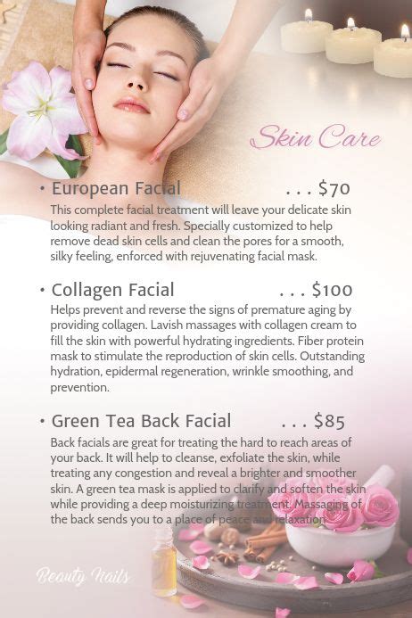 Skin Care Esthetician Marketing Salon Price List Spa Prices