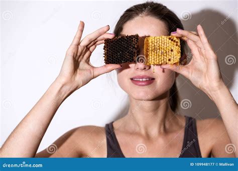 A Woman With Honeycomb Stock Image Image Of Moisturize
