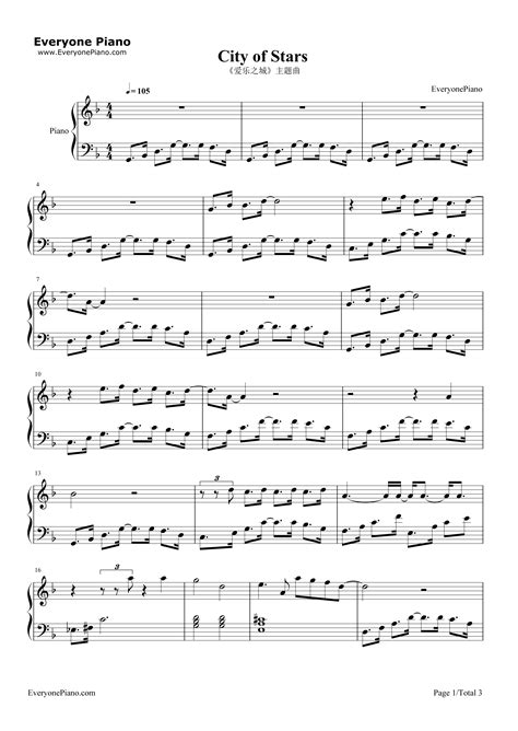 City Of Stars La La Land Theme Stave Preview 1 Piano Music Easy Easy