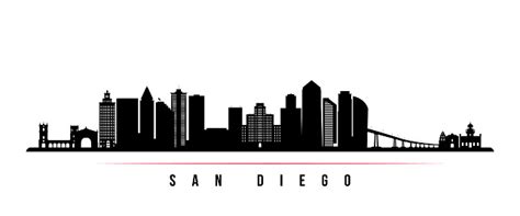 San Diego City Skyline Horizontal Banner Black And White Silhouette Of