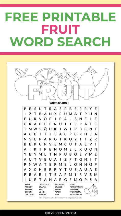 Printable Fruit Word Search Chevron Lemon