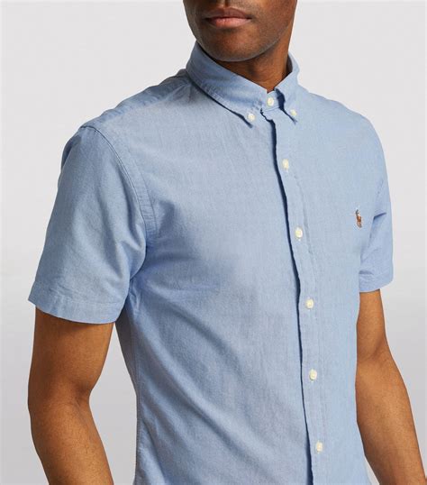 Mens Polo Ralph Lauren Blue Short Sleeved Oxford Shirt Harrods UK