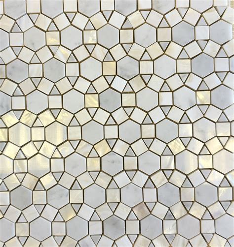 Bloom Water Jet Mosaic Tile In White Shell And Italian Carrara Marble