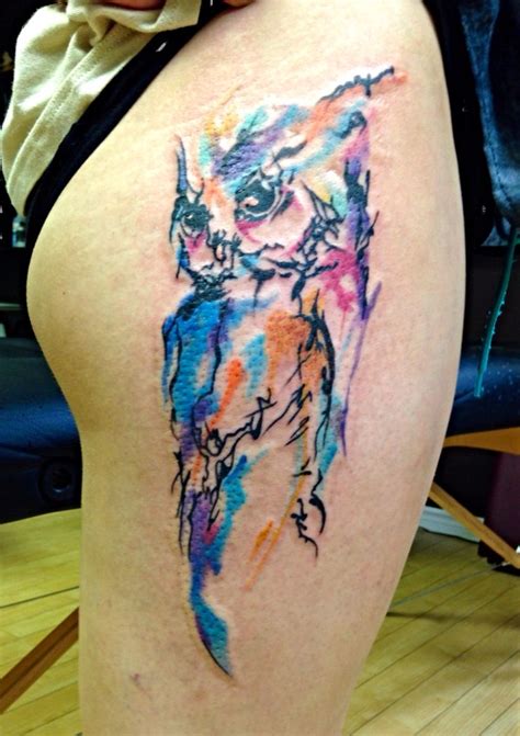 Watercolor tattoo - Abstract Watercolor Owl Tattoo done by Robert