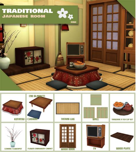 Traditional Japanese Room Diseño Interior Japonés Muebles Sims 4 Cc