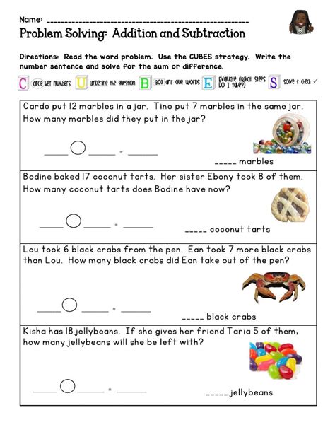 Problem Solving Addition And Subtraction Worksheet