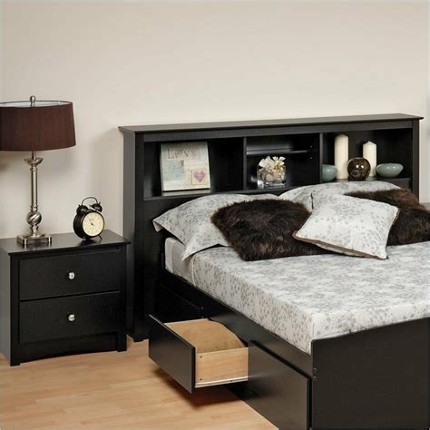 Full beds are the perfect size giving comfortable space for a single person as well as having just enough room for two. Prepac Sonoma Black Full / Queen Wood Bookcase Headboard 2 ...