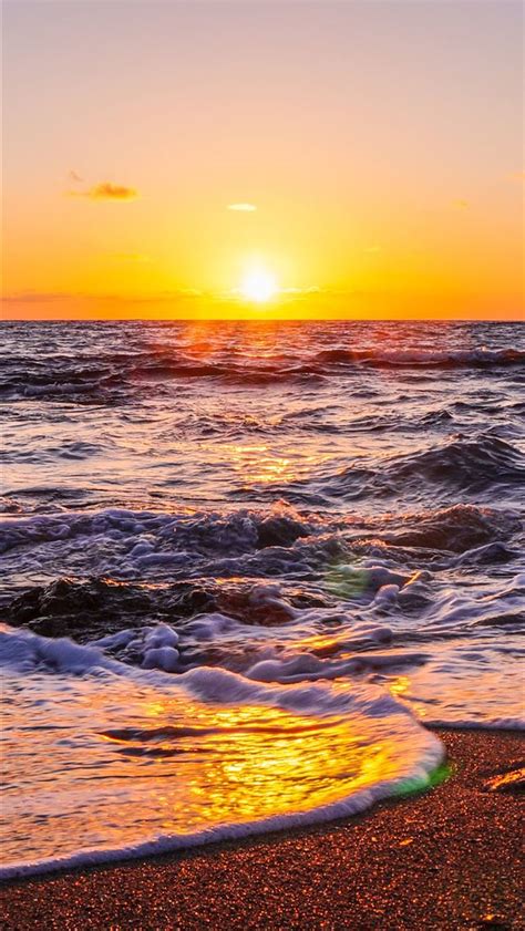 Waves Beach Sunset 5k Iphone Wallpapers Free Download