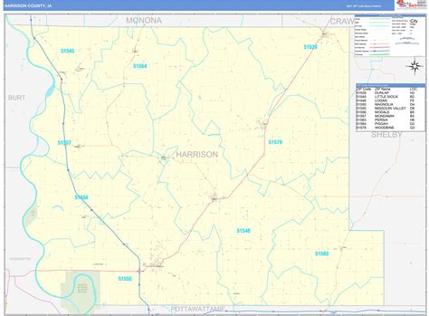 Harrison County Ia Zip Code Wall Map Basic Style By Marketmaps