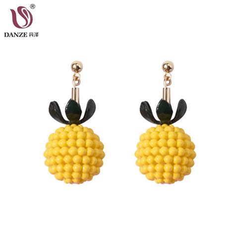 Danze Cute Pineapple Acrylic Earrings For Women Girl Personality 3 Color Fruit Drop Earring For