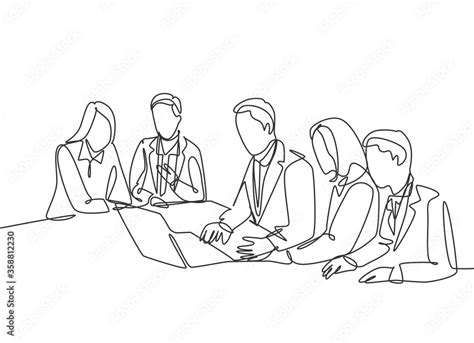 One Continuous Line Drawing Of Young Presenter Presenting Business