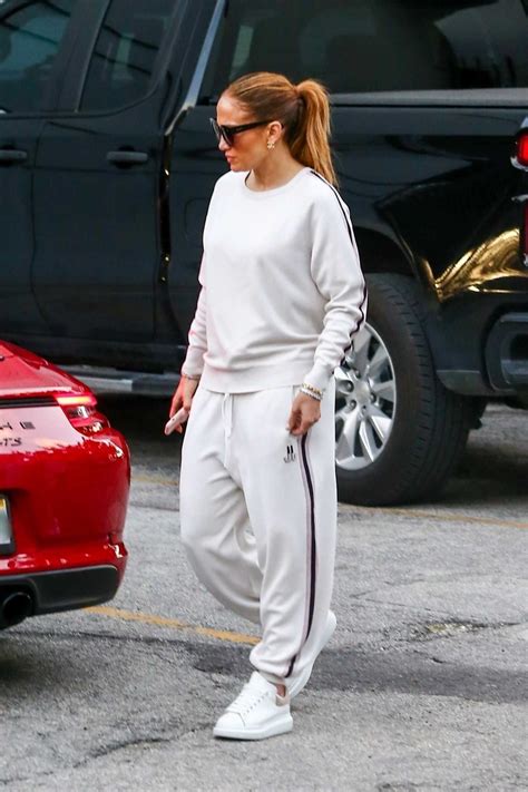 Jennifer Lopez White Leather Sneakers Street Style Miami 2020 On Sassy
