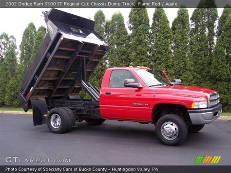 Flame Red 2002 Dodge Ram 3500 St Regular Cab Chassis Dump Truck