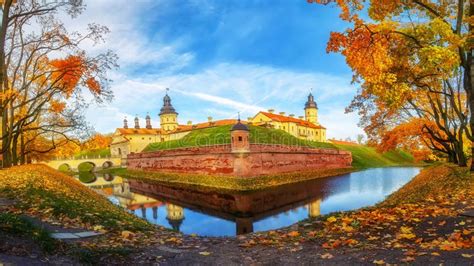 Nesvizh Castle On Colorful Bright Autumn Day Beautiful Autumn Scenery