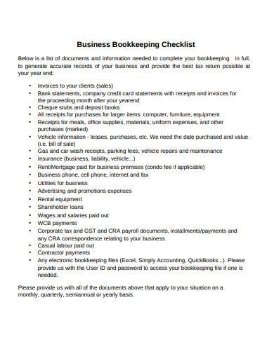 14 Bookkeeping Checklist Templates In Pdf Doc
