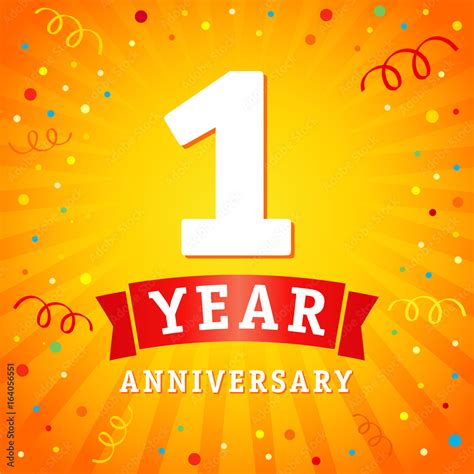 1 Year Anniversary Logo Celebration Card 1st Year Anniversary Vector Background With Red Ribbon