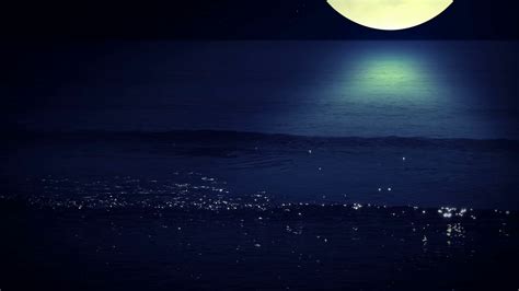 Sea A Quiet Cloudless Night A Huge Moon The Foam Of Waves Sparkle In