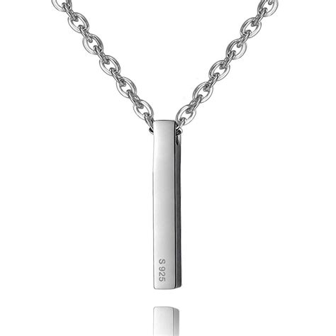 925 Sterling Silver Necklace Simple Vertical Bar Pendant New Women Chain 28 2 Extender