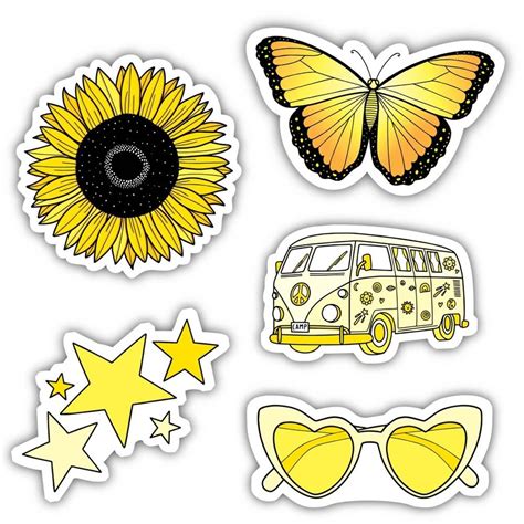 Big Moods Aesthetic Sticker Pack 5pc Yellow Aesthetic Stickers Sticker Art Cute Stickers