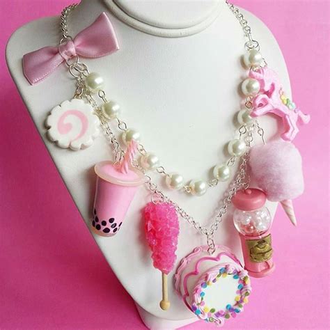 all pink candy necklace statement necklace pink statement necklace kawaii jewelry girly jewelry